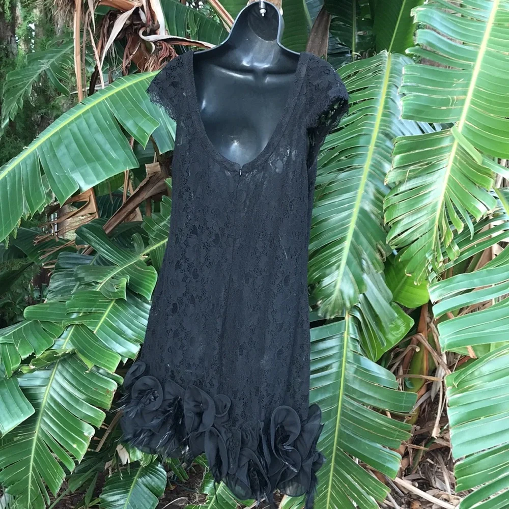 Vintage sheer lace dress with feather ruffle - Picture 5 of 8